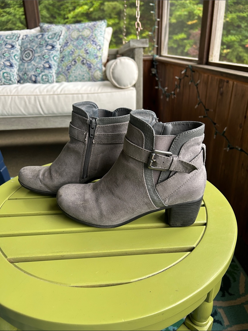 Grey Suede Ankle Booties with Buckle Detail size 7